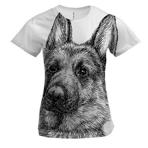 Женская 3D футболка с нарисованной черной немецкой овчаркой