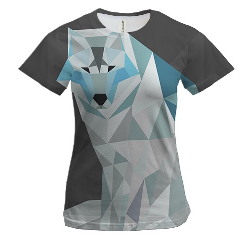Женская 3D футболка с белым полигональным волком