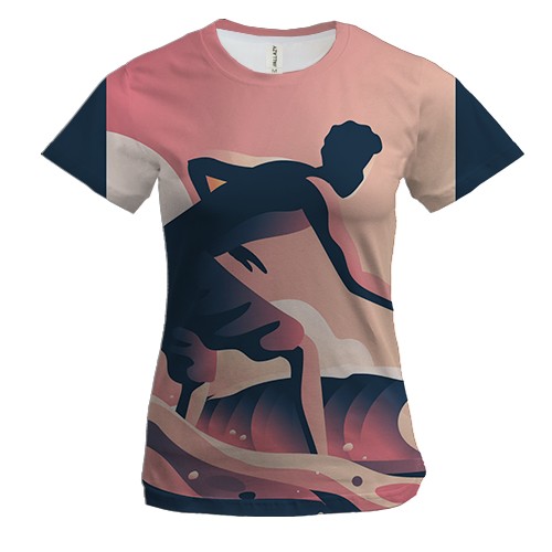 Женская 3D футболка с арт серфингистом