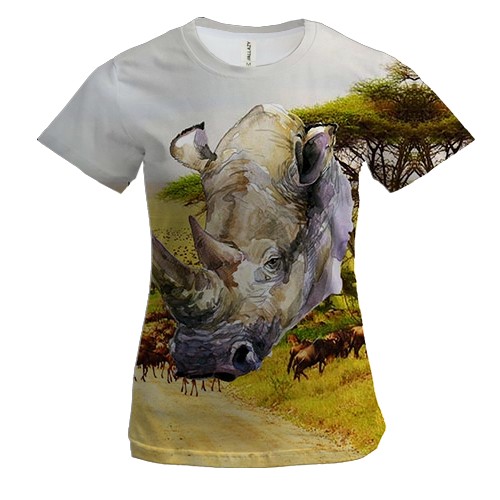 Женская 3D футболка с носорогом