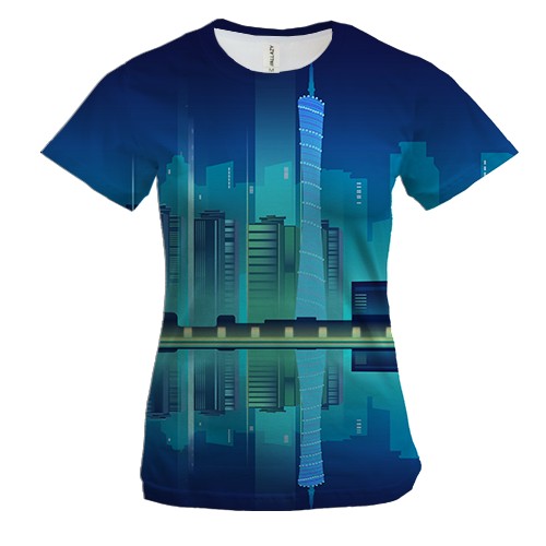Женская 3D футболка с градиентным ночным городом