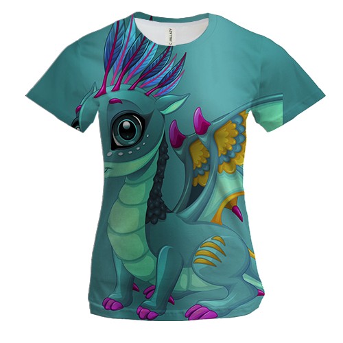 Жіноча 3D футболка з бірюзовим дракончиком