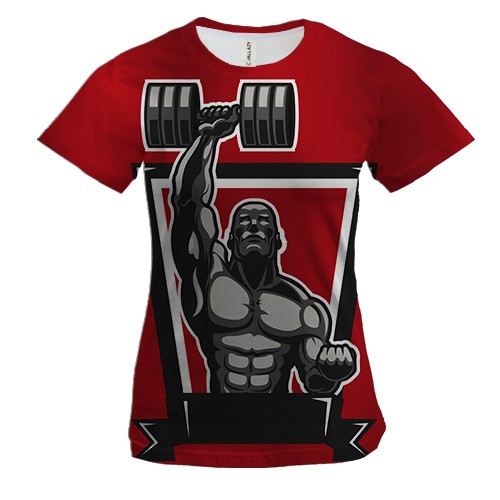 Женская 3D футболка с бодибилдером и штангой