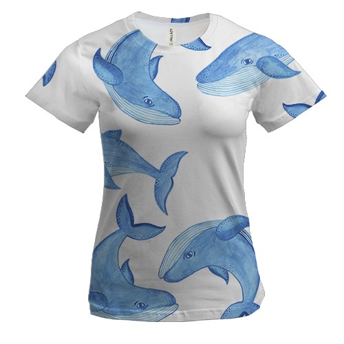 Женская 3D футболка с синими китами