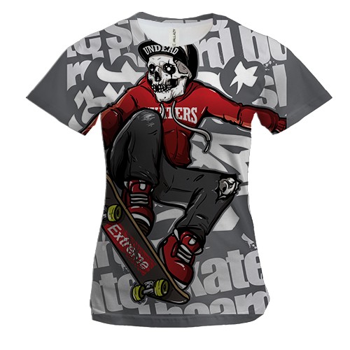 Женская 3D футболка со скелетом скейтером