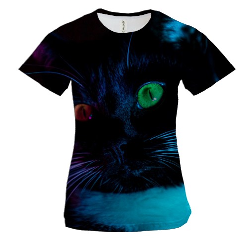 Женская 3D футболка кот с разными цветами глаз