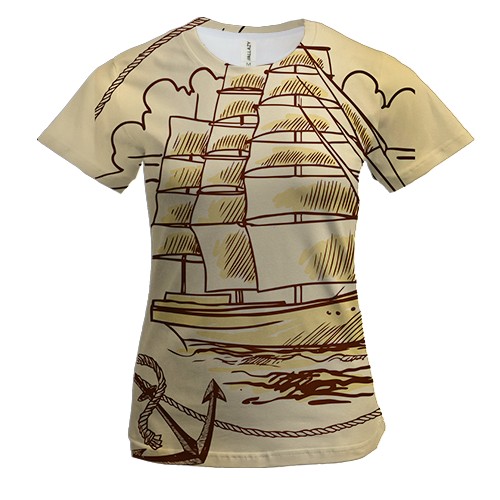 Жіноча 3D футболка з вітрильником і якорем