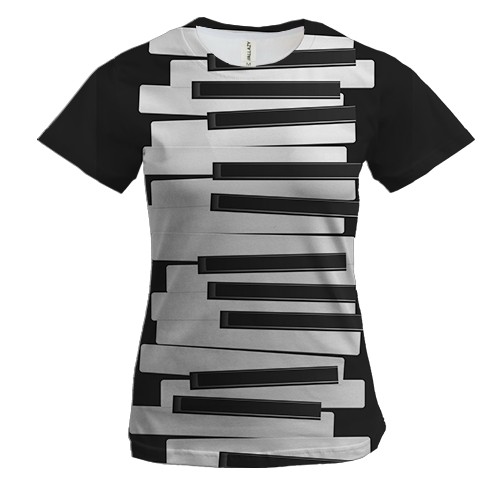 Женская 3D футболка с черно-белыми клавишами пианино