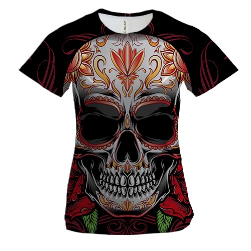 Женская 3D футболка с разрисованным черепом
