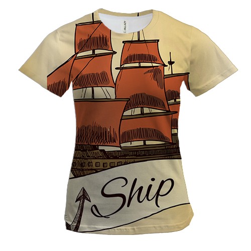 Жіноча 3D футболка з червоним вітрильником