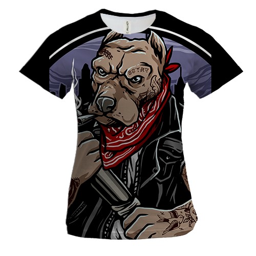 Жіноча 3D футболка з собакою бандитом