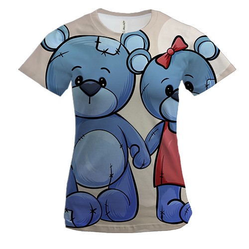 Жіноча 3D футболка з парою синіх ведмедиків