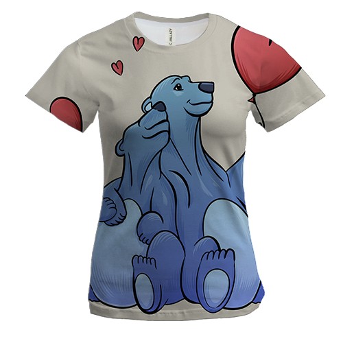 Жіноча 3D футболка з парою синіх полярних ведмедиків