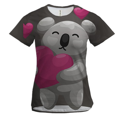 Женская 3D футболка с коалой и сердечком