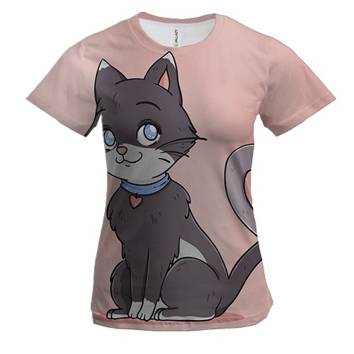 Женская 3D футболка с черным влюбленным котом