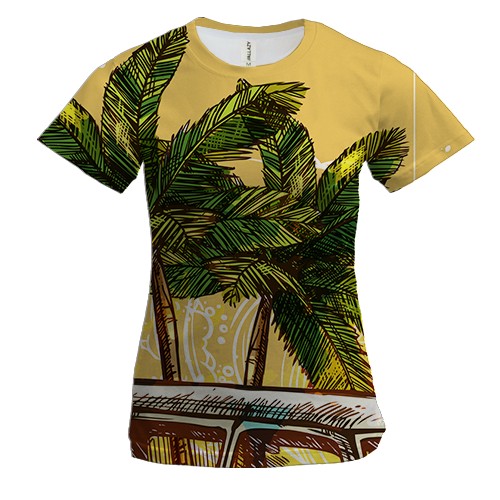 Женская 3D футболка с зелеными пальмами