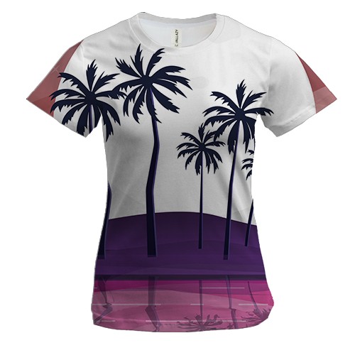 Женская 3D футболка с пальмами на берегу