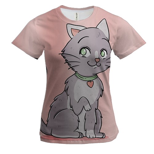 Женская 3D футболка с серым влюбленным котом