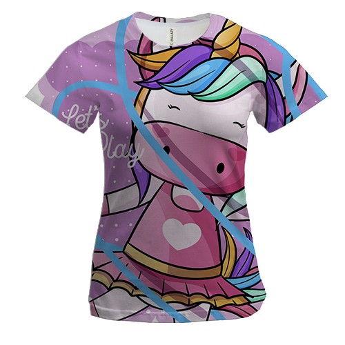 Женская 3D футболка lets party unicorn