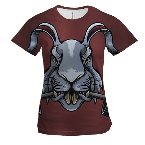 Женская 3D футболка с зайцем и штангой