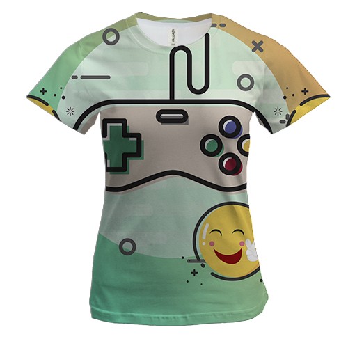 Жіноча 3D футболка з геймпадом і смайликами