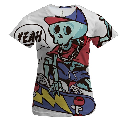 Женская 3D футболка Yeah skate skull