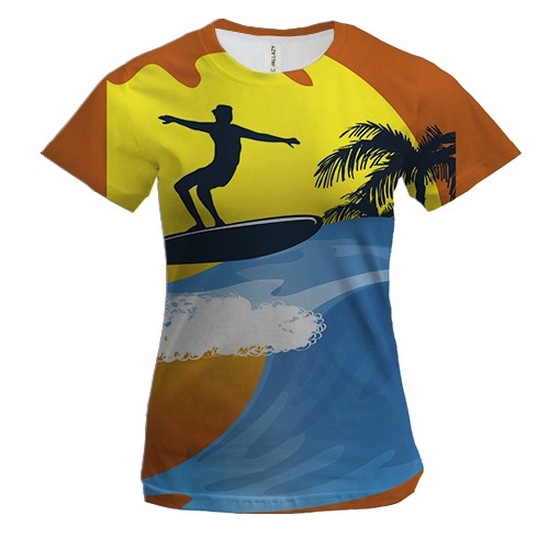 Женская 3D футболка с серфингистом на волне