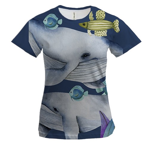Женская 3D футболка с двумя китами