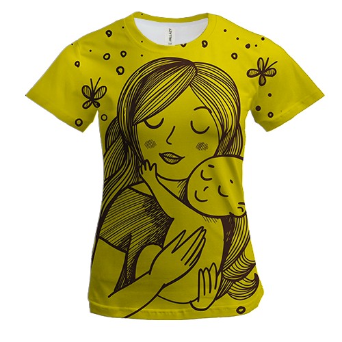 Женская 3D футболка с мамой и ребенком