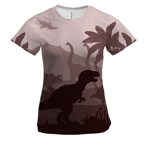 Жіноча 3D футболка з динозаврами в джунглях