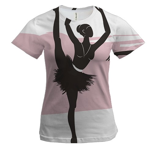 Женская 3D футболка с черными балеринами