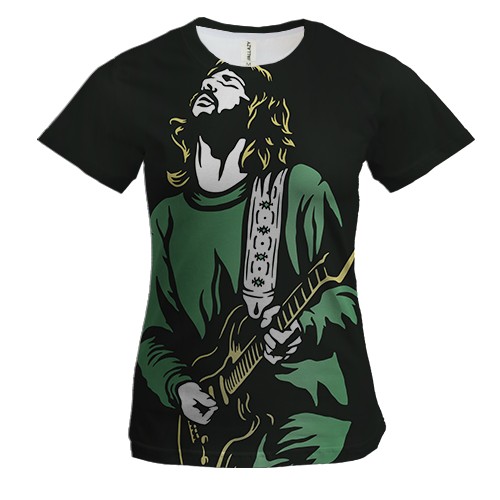 Женская 3D футболка с зеленым гитаристом