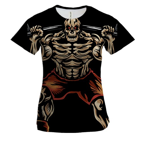 Женская 3D футболка со скелетом качком