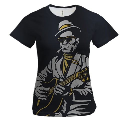 Жіноча 3D футболка з гітаристом в капелюсі