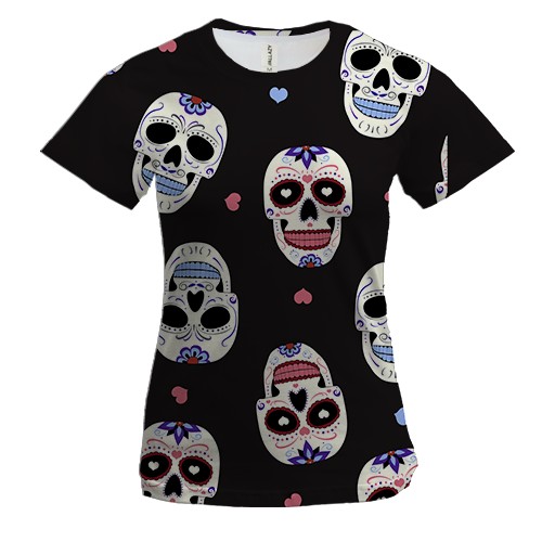 Женская 3D футболка с разрисованными черепами