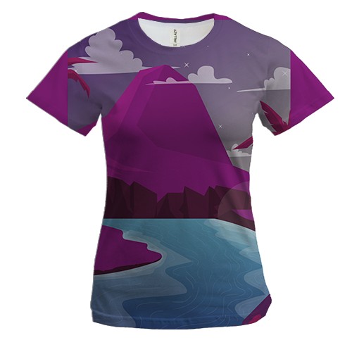 Женская 3D футболка с розовой горой