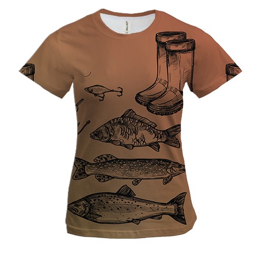 Жіноча 3D футболка з атрибутикою для риболовлі