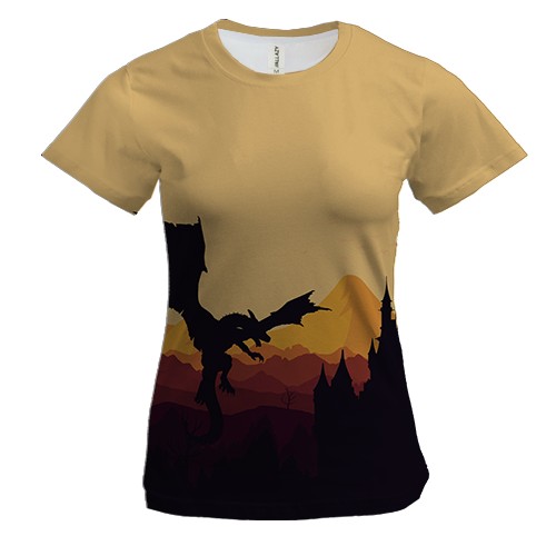 Женская 3D футболка с драконом и замком