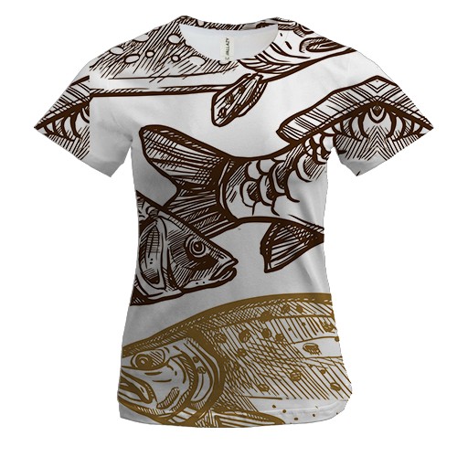 Женская 3D футболка с разными рыбками