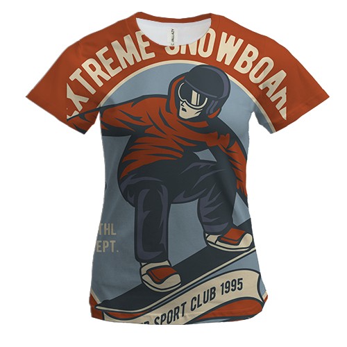 Жіноча 3D футболка з екстремальним сноубордистом