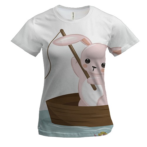 Женская 3D футболка с зайцем рыбаком