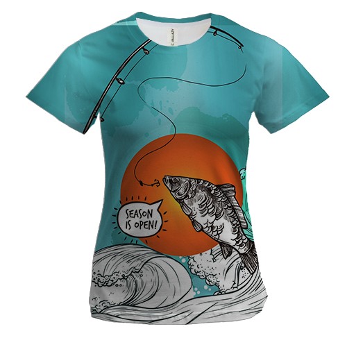 Жіноча 3D футболка з написом "Сезон риболовлі відкритий"