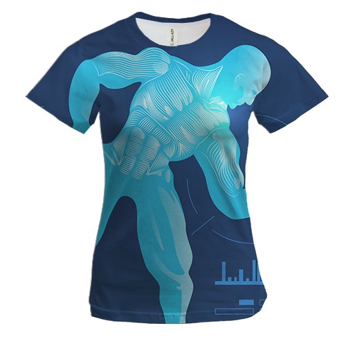 Жіноча 3D футболка з синім бодибилдером