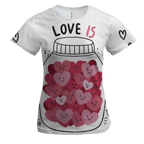 Женская 3D футболка с сердечками в банке