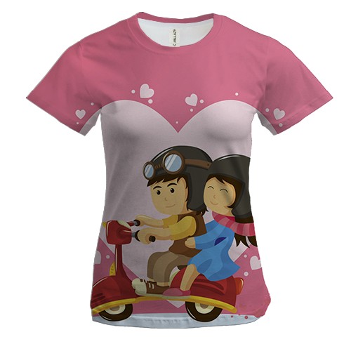 Женская 3D футболка с влюбленной парой на мопеде