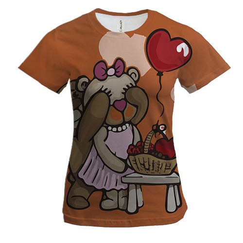 Женская 3D футболка с влюбленными плюшевыми мишками