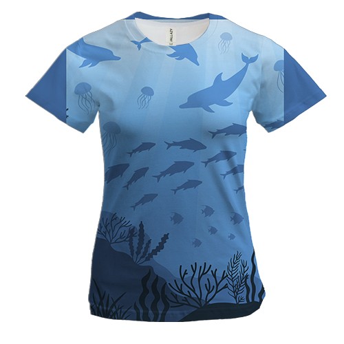 Жіноча 3D футболка з дельфінами під водою