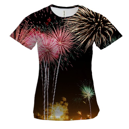 Жіноча 3D футболка з новорічним салютом