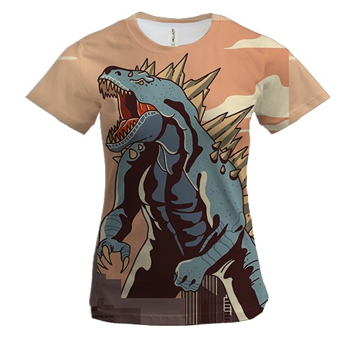 Женская 3D футболка с Годзиллой в городе