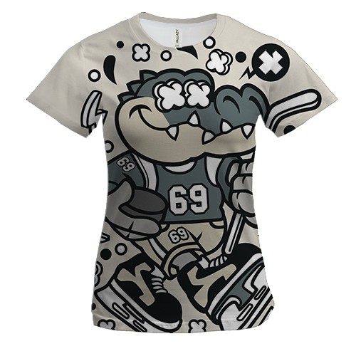 Женская 3D футболка с крокодилом хоккеистом